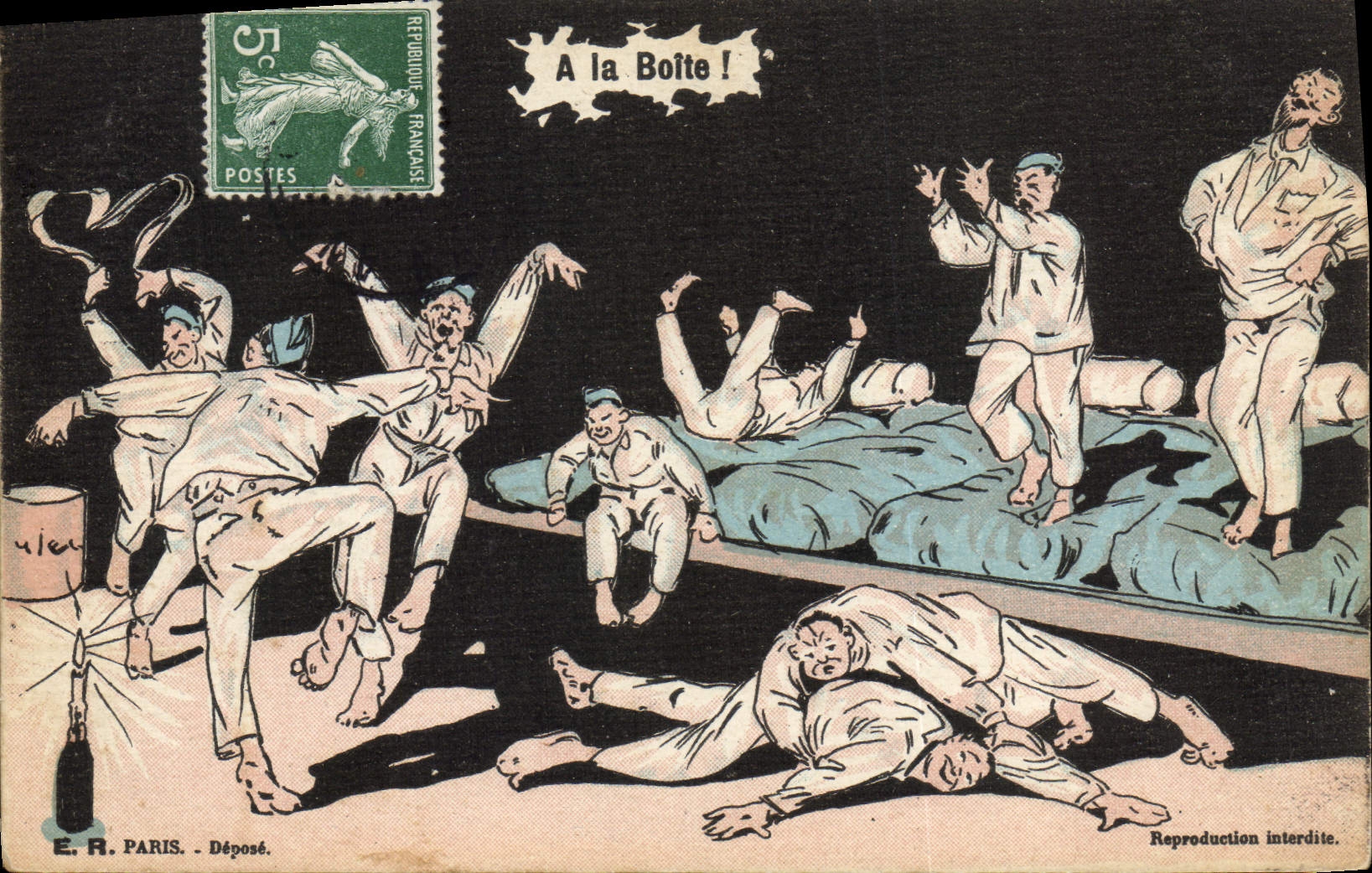 Soldats en pleine nuit — A la Boîte ! — E.R. PARIS - Déposé.