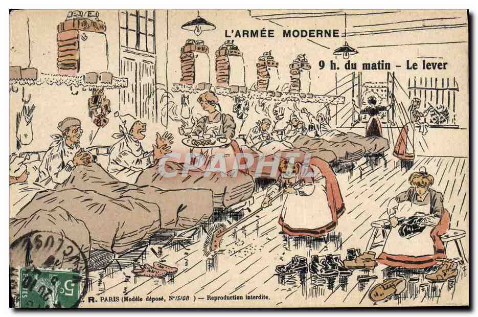 L'ARMÉE MODERNE — 9 h. du matin - Le lever — R. PARIS (Modèle déposé, N°15/08)