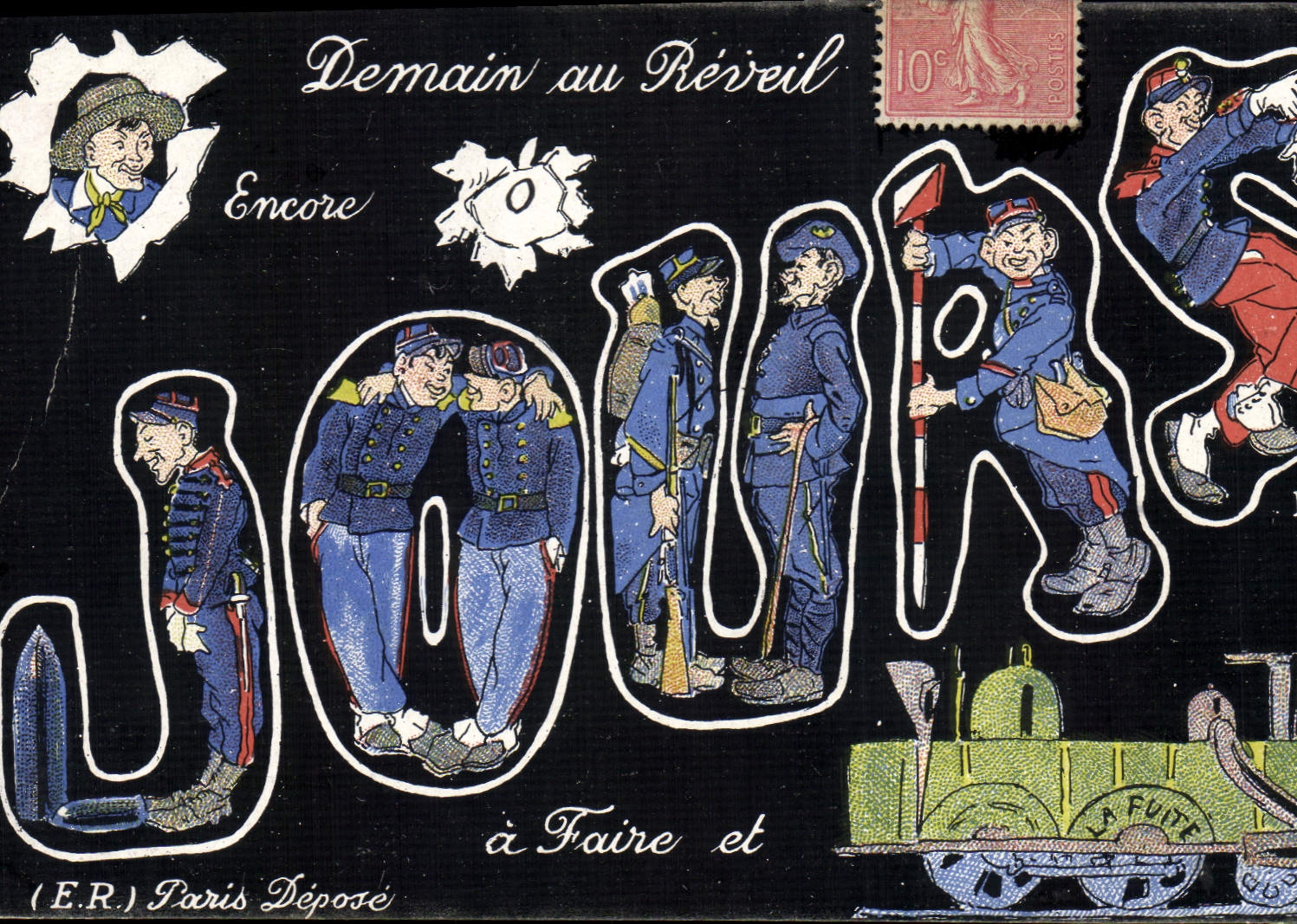 Soldats et train — Demain au Réveil — (E.R.) Paris Déposé