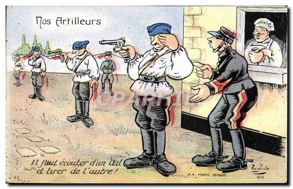 Nos Artilleurs — caricature militaire — E.A. PARIS DÉPOSÉ 201