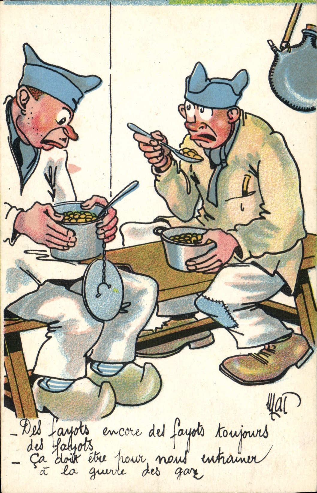 Deux soldats mangeant des fayots — caricature de W. LAL — Collection Comique Militaire