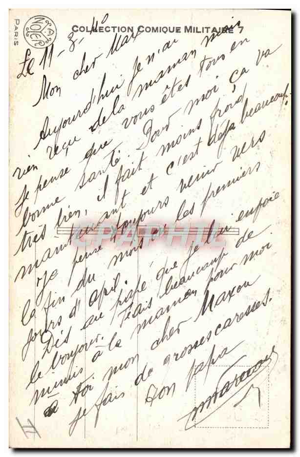 Deux soldats mangeant des fayots — caricature de W. LAL — Collection Comique Militaire — Reverso