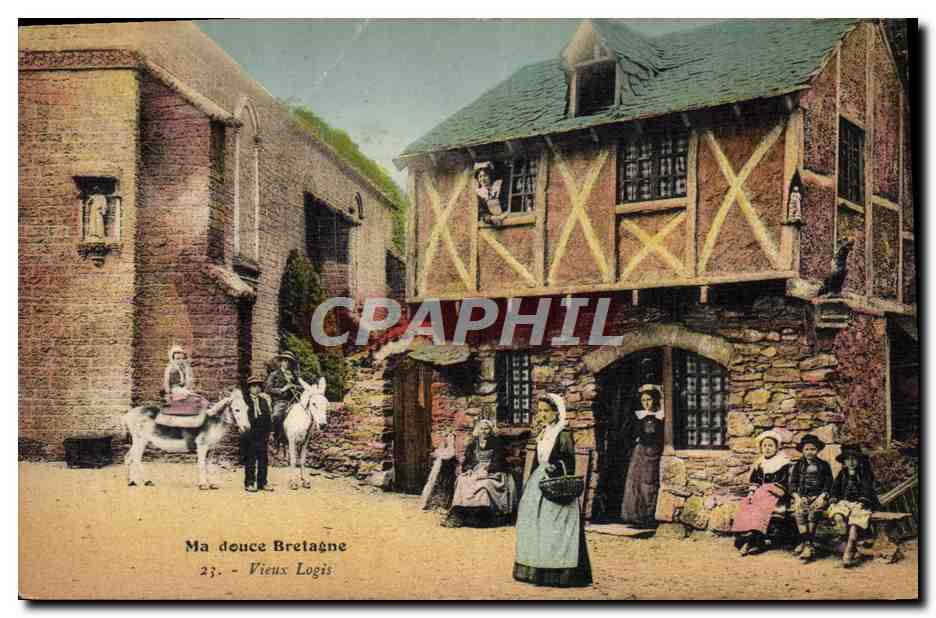 CPA Folklore Bretagne Vieux logis Ane Mile Femme 