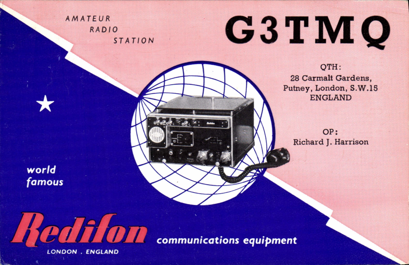 Station amateur G3TMQ — Redifon communications equipment — London, England