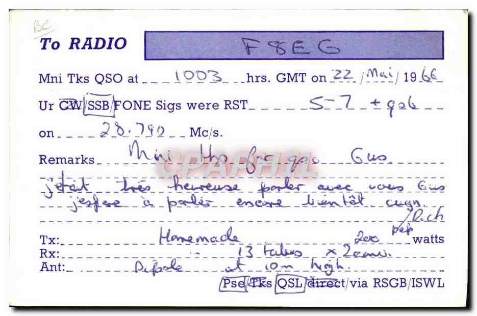 Station amateur G3TMQ — Redifon communications equipment — London, England — Reverso