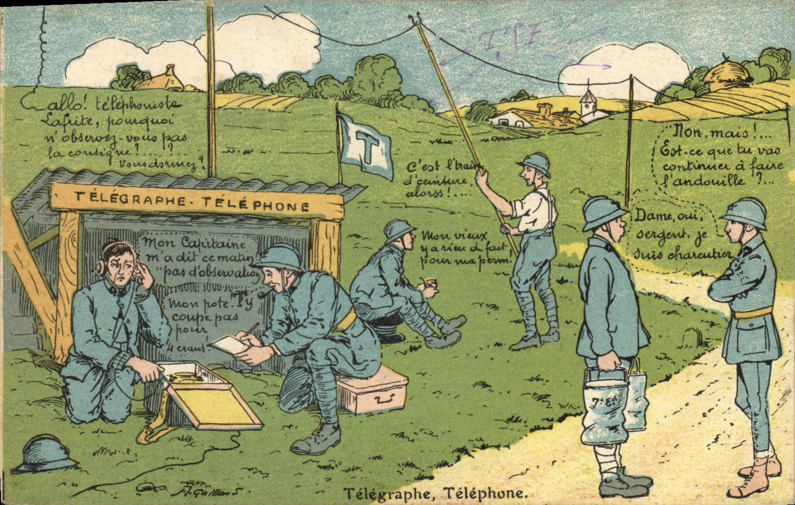 Télégraphe-Téléphone — scène de camp militaire — éditeur A. P. Allain, n° 24