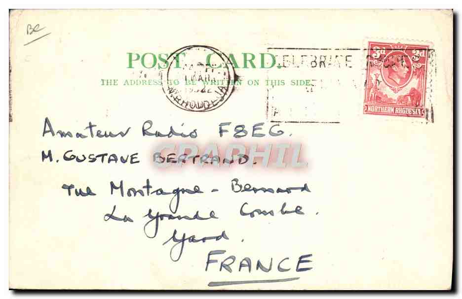 Northern Rhodesia — QSO radio amateur — VQ2AT — Reverso