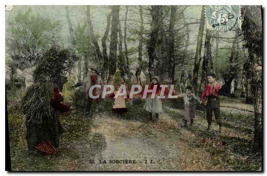 CPA Folklore La sorciere Enfants