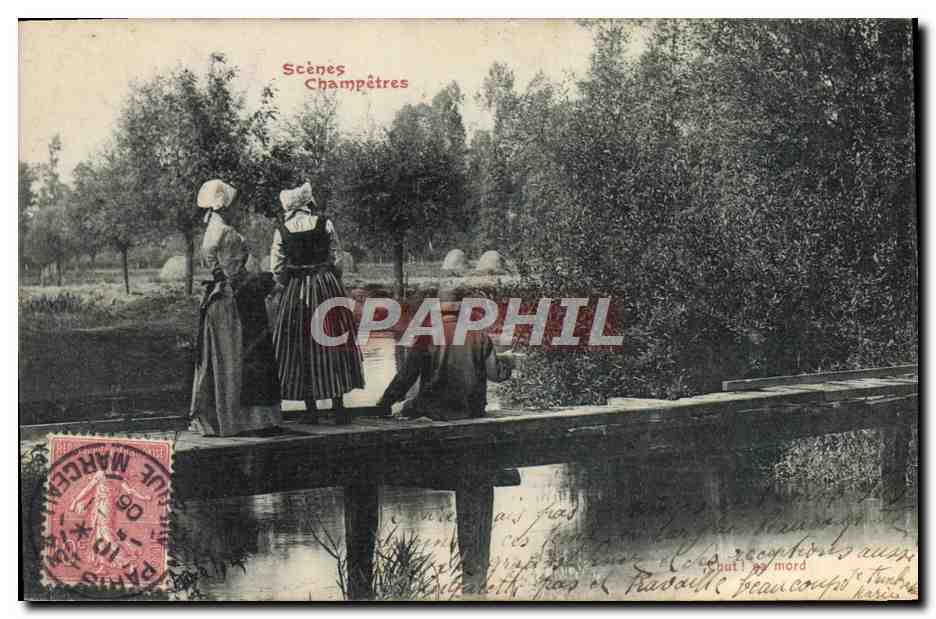 CPA Folklore Scenes champetres Ca mort Peche Pecheur 