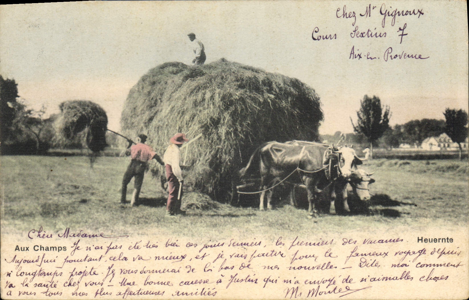 CPA Folklore Aux champs Attelage 