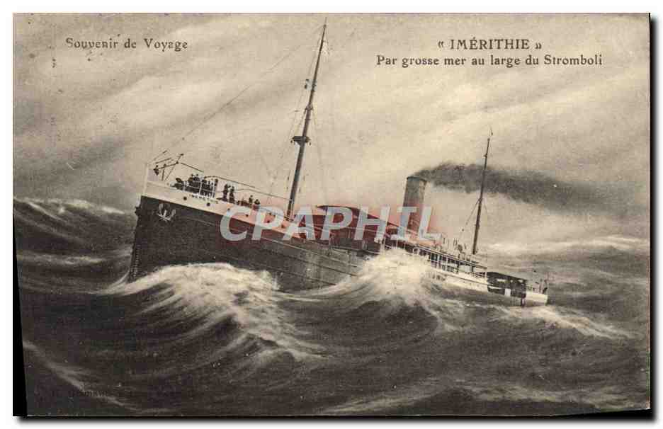 CPA Bateau Paquebot Imerithie par grosse mer au large du Stromboli