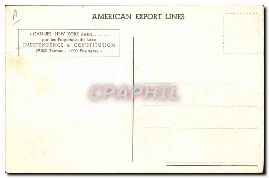 Cruise ship INDEPENDENCE — American Export Lines — série A — Verso