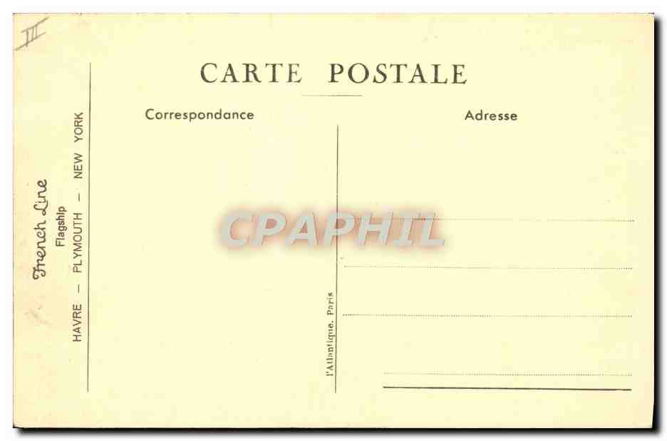 CPA Bateau Paquebot Ile de France Cie Gle Transatlantique French Line  — Verso