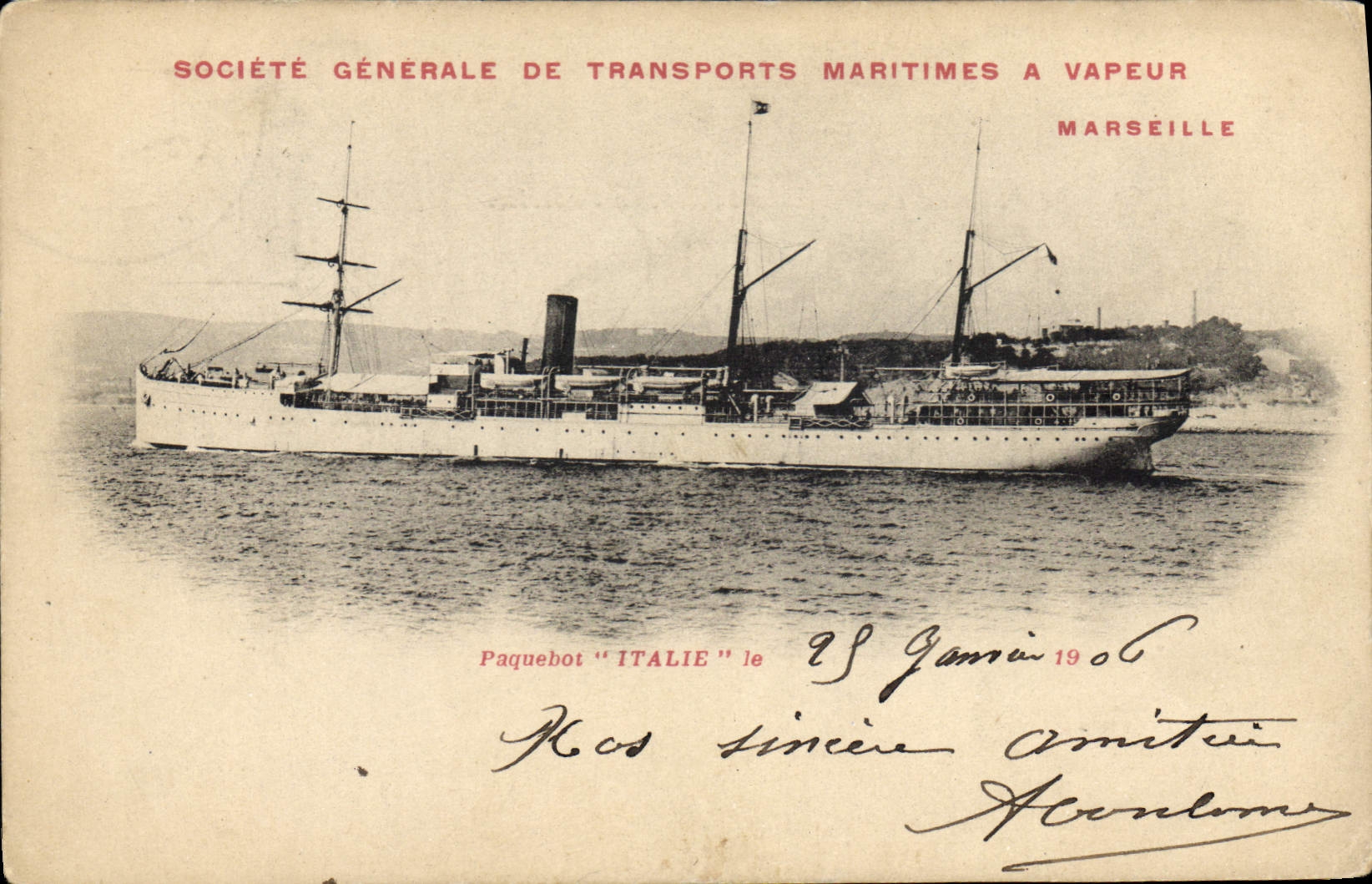 Paquebot "ITALIE" — Société Générale de Transports Maritimes à Vapeur — Marseille