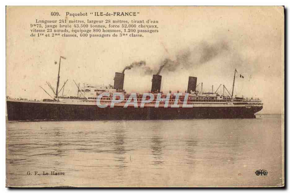 Paquebot "ILE-de-FRANCE" — G. F., Le Havre, n°609