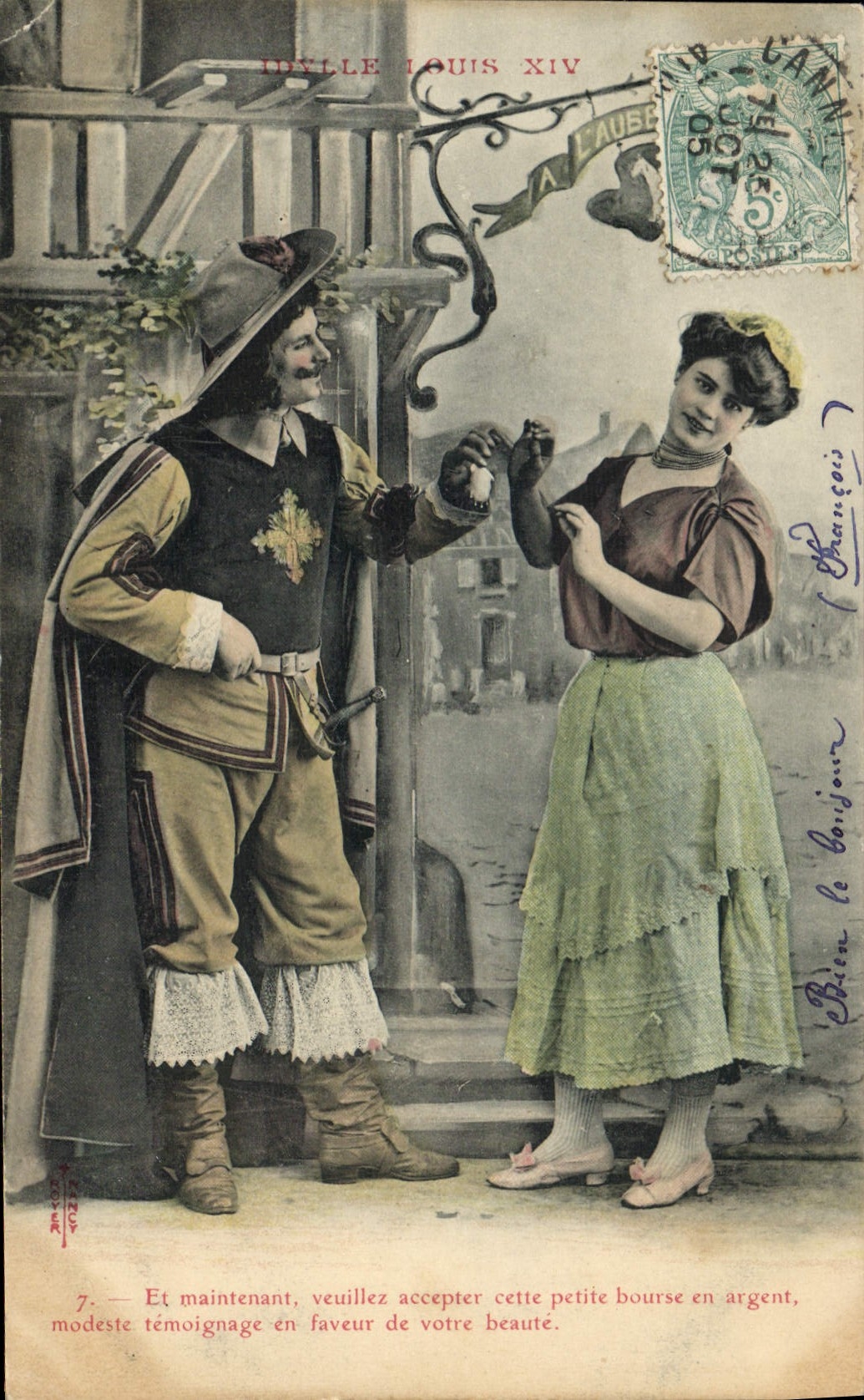 CPA Fantaisie Femme Idylle Louis XIV