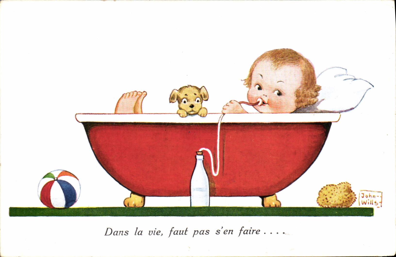 CPA Fantaisie Enfant Bain Dans le vie John wills