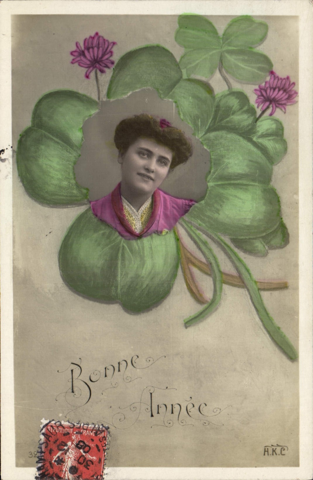 CPA Fantaisie Femme Trefle 