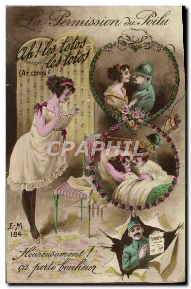 CPA Fantaisie Femme La permission du poilu Militaria