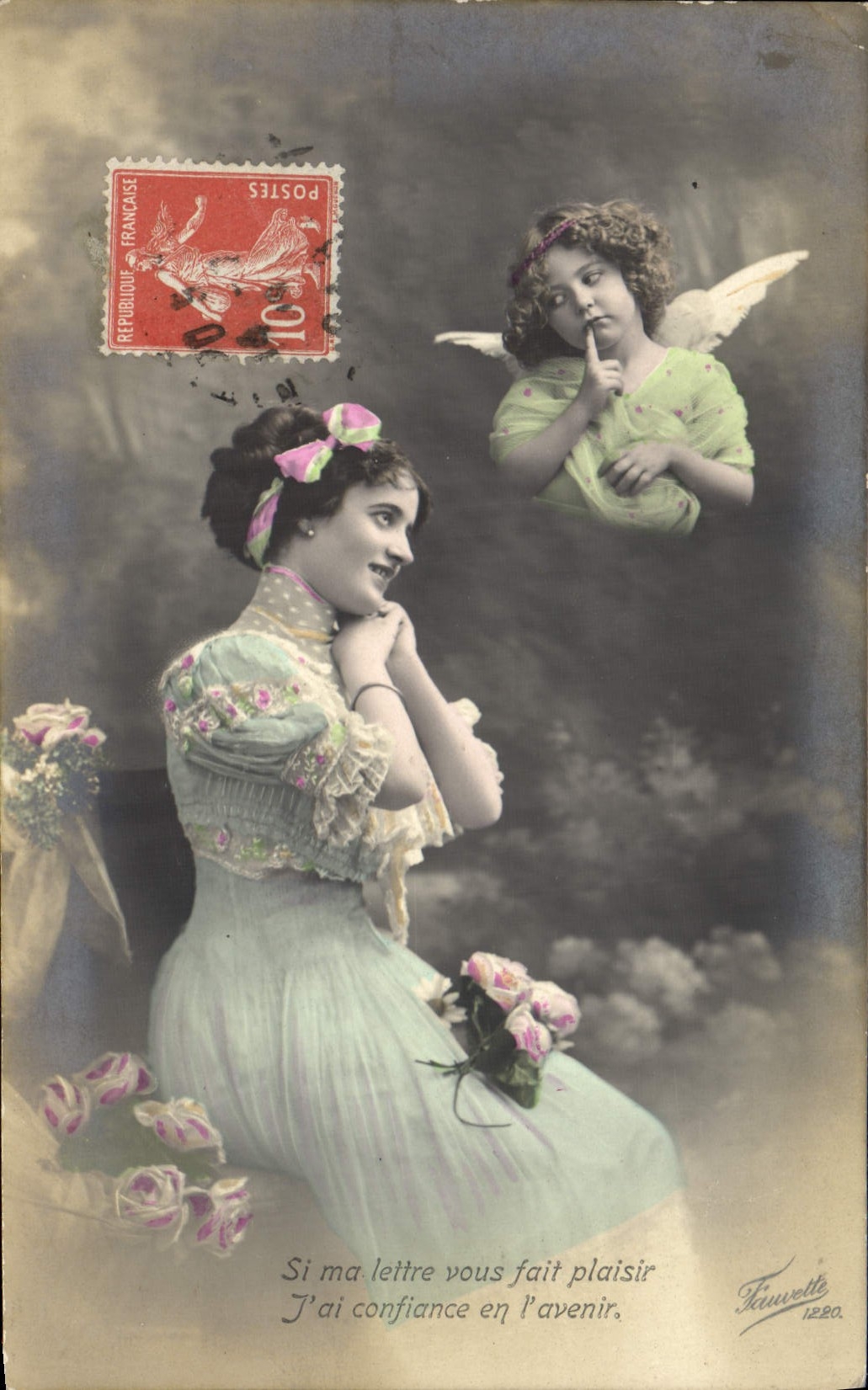 Femme et ange — scène sentimentale — éditeur Fauwolle, n°1220