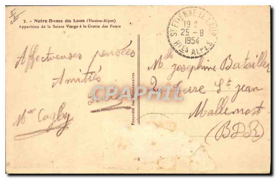 CPA Chevre Notre Dame de Lans Apparition de la Sainte Vierge a la grotte des Fours  — Rückseite