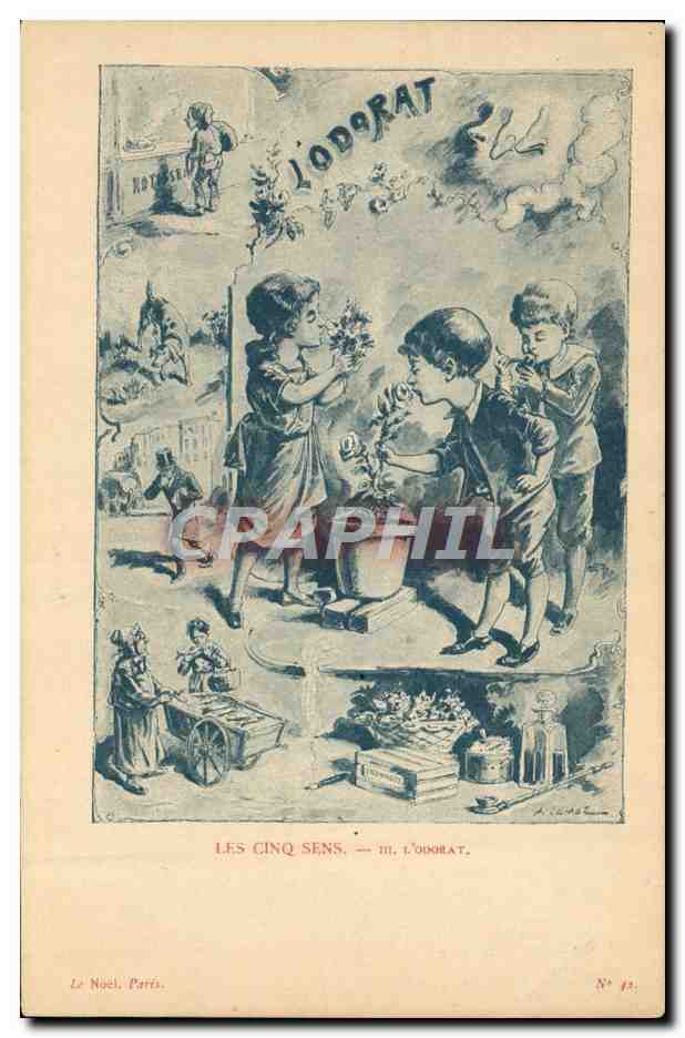 CPA Fantaisie Illustrateur Enfants Les cinq sens L'odorat