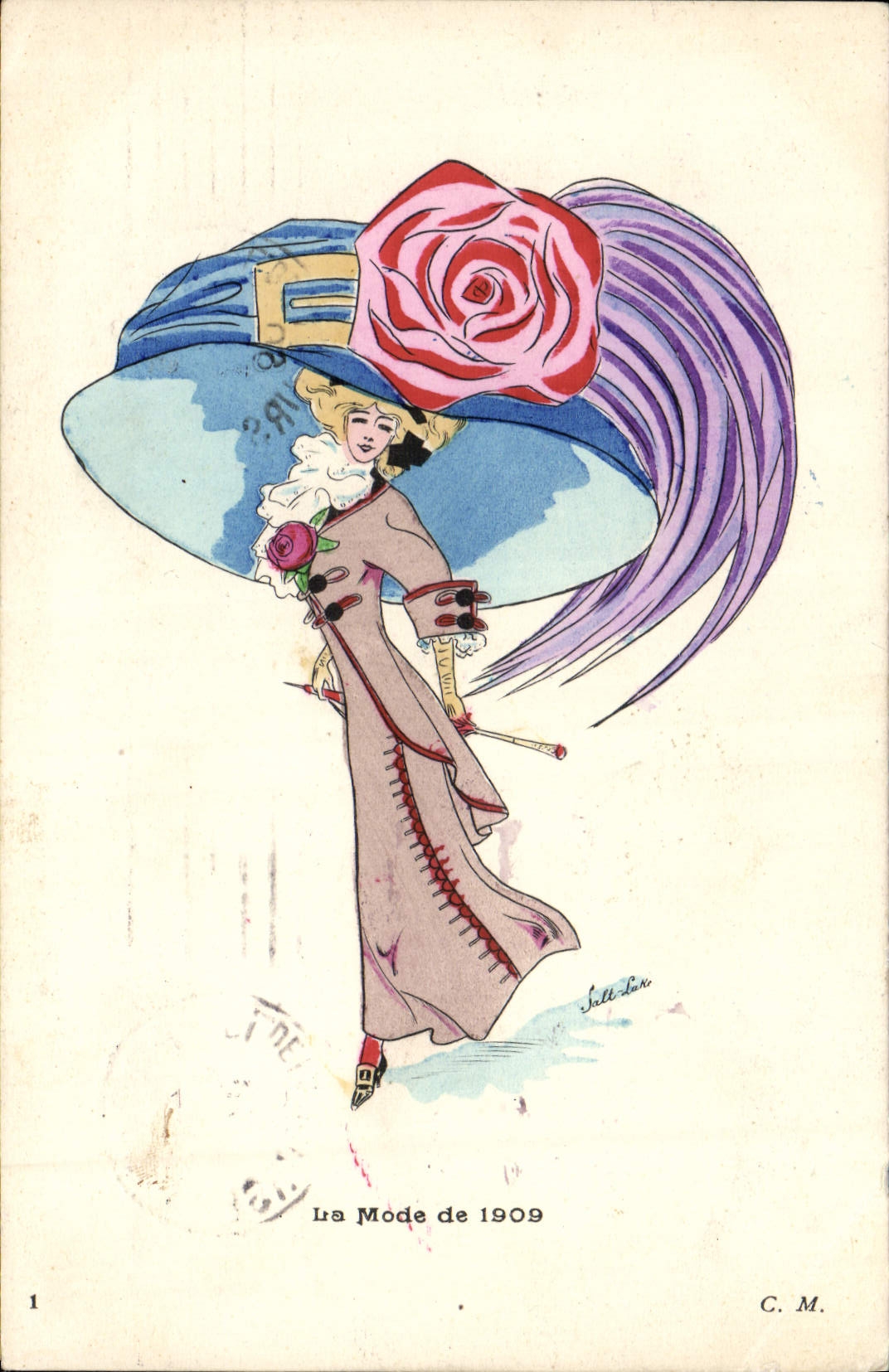 CPA Fantaisie Illustrateur Femme la mode de 1909 Chapeau
