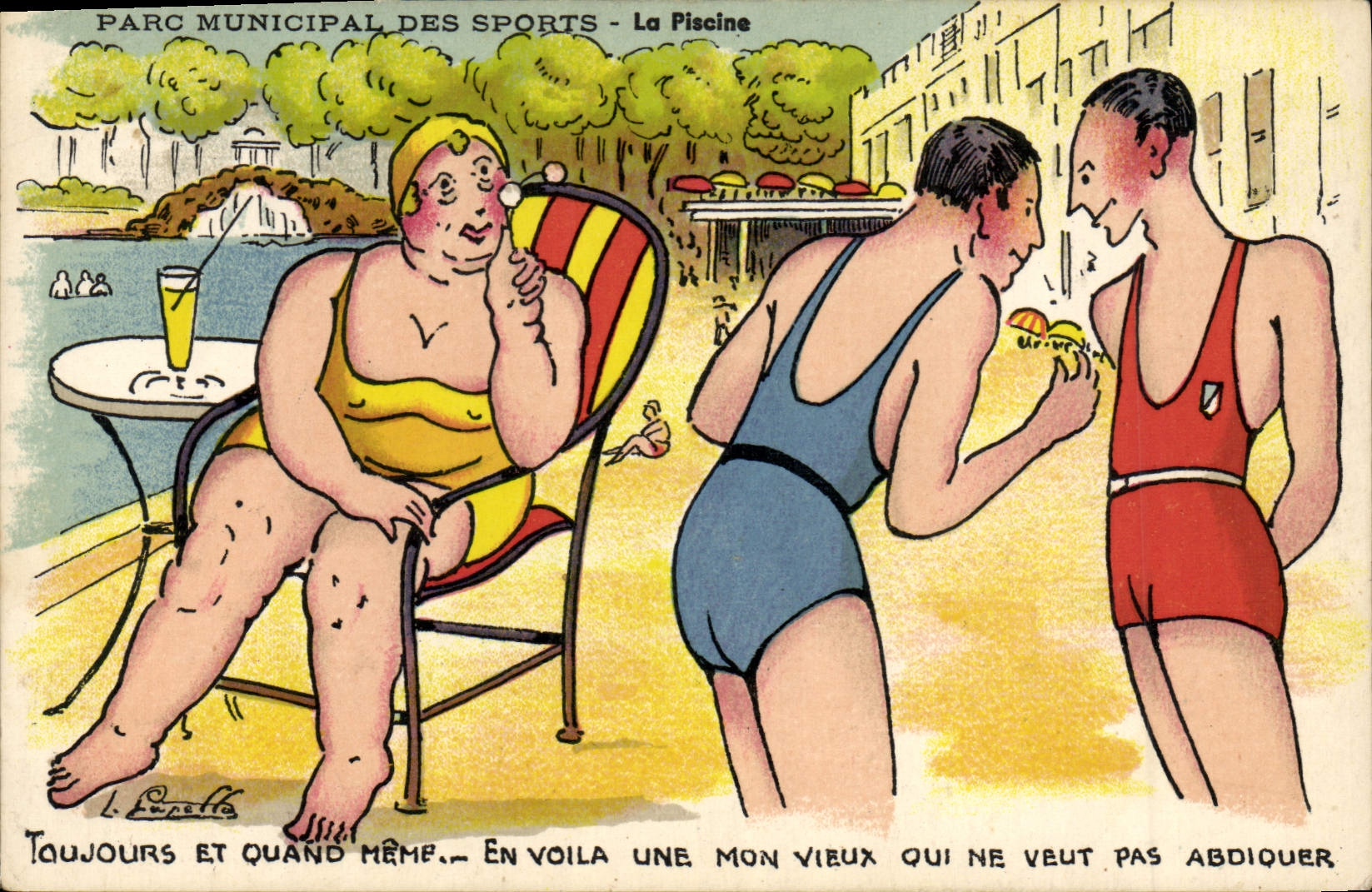 CPA Fantaisie Illustrateur Femme Parc Municipal des sports 