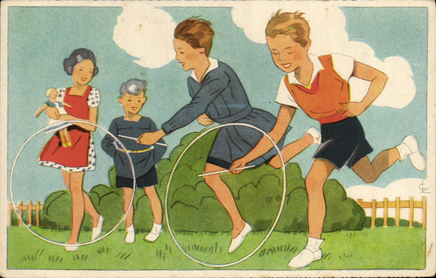 CPA Fantaisie Illustrateur Enfants au cerceau