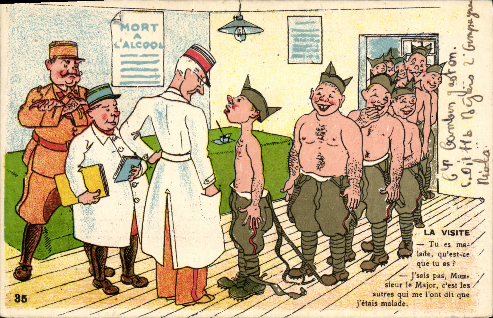 Visite médicale militaire — caricature sur l'alcool — Éditions Gaby, n° 35
