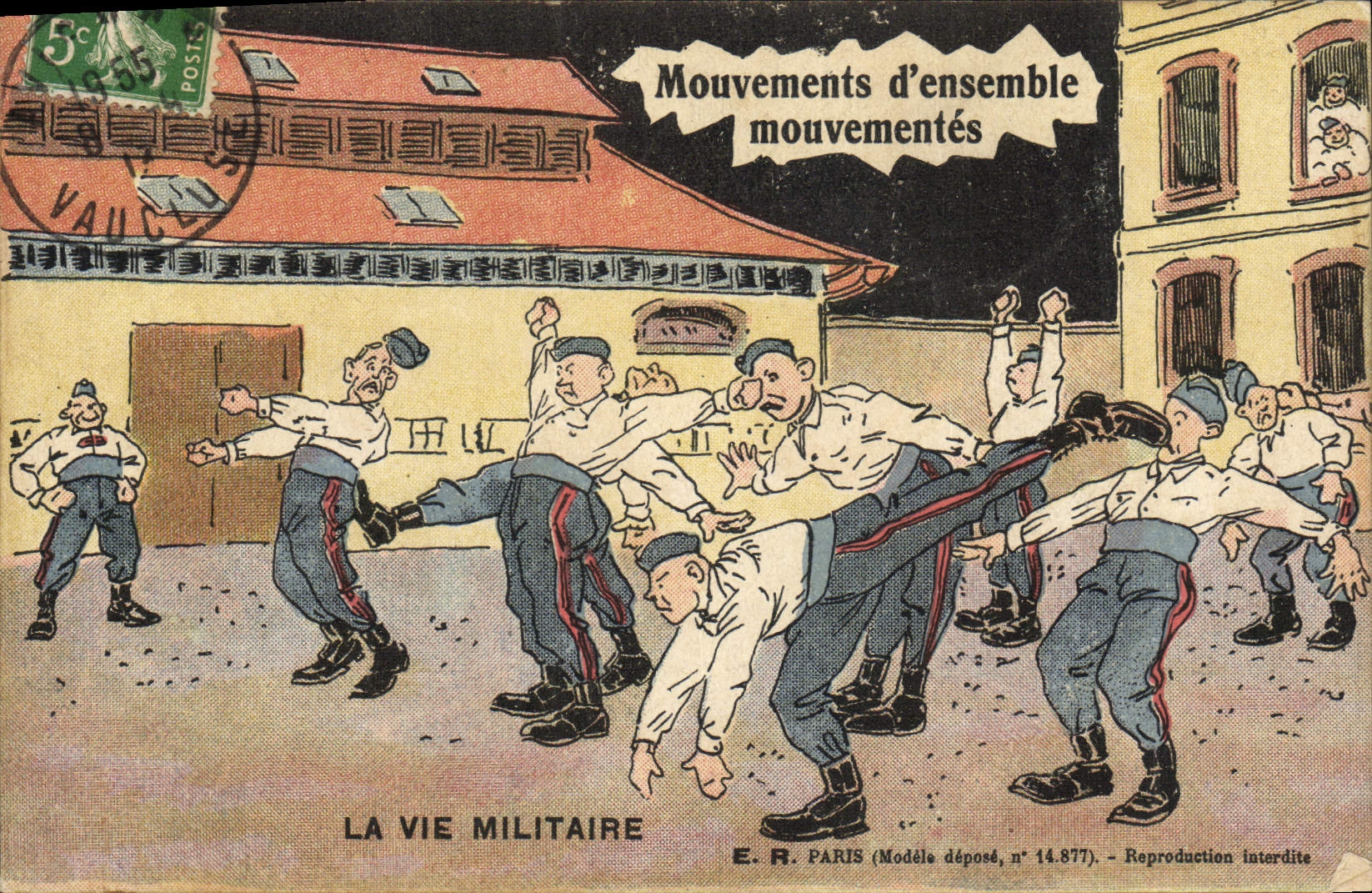 Soldats en exercice — Mouvements d'ensemble mouvementés — E.R. PARIS, modèle n°14.877