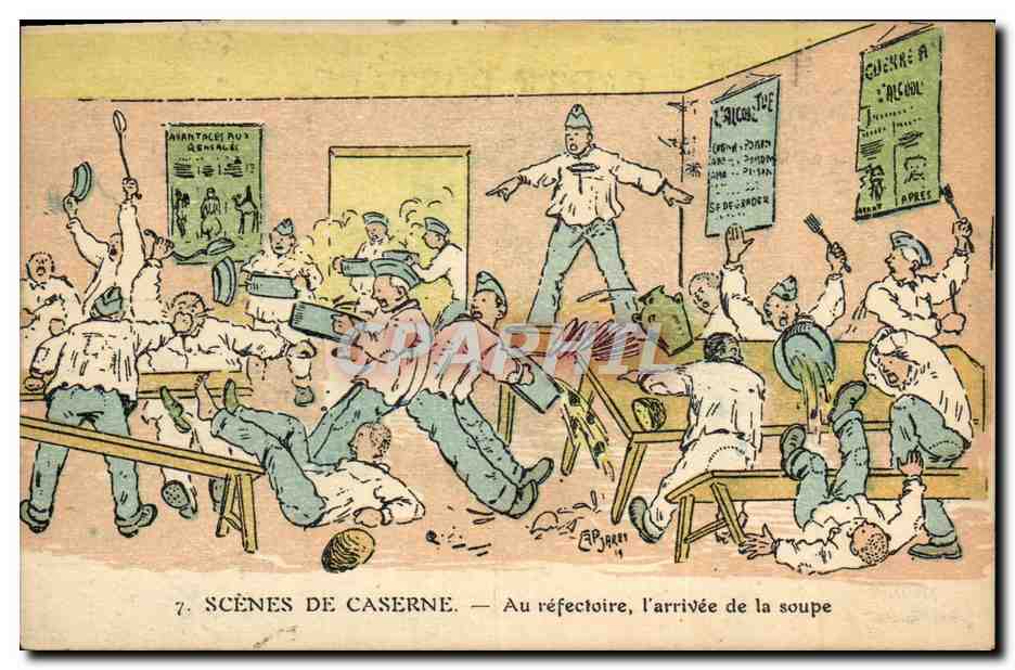 Scènes de caserne — Au réfectoire, l'arrivée de la soupe — Éditeur non visible, n°7