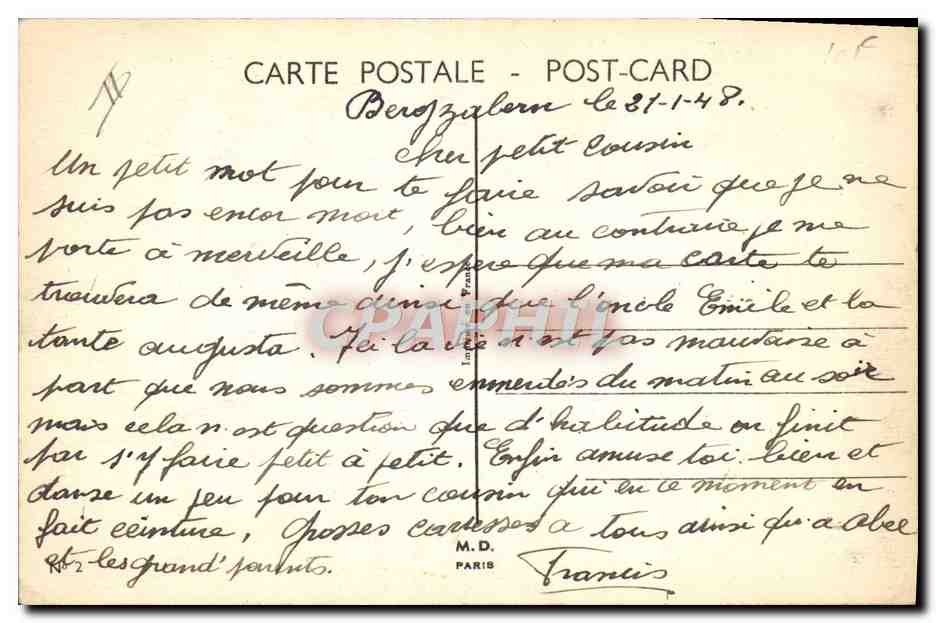 CPA Fantaisie Militaria Que faites vous dans le civil ? Pipe Tabac — Verso