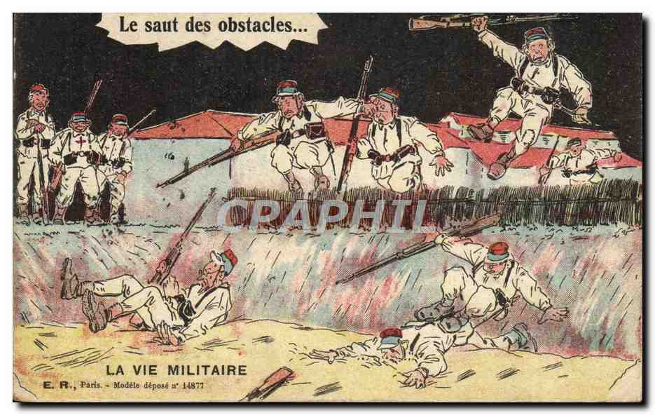 Saut des obstacles — La vie militaire — E.R., Paris, Modèle déposé n° 14877