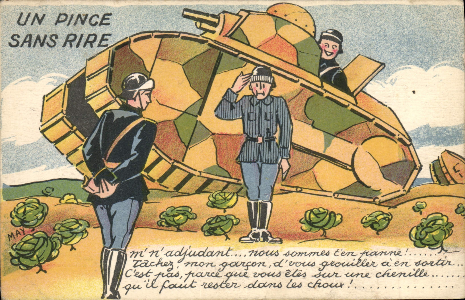 Un pinçage sans rire — caricature de tank en panne — A. Leconte, N° 478
