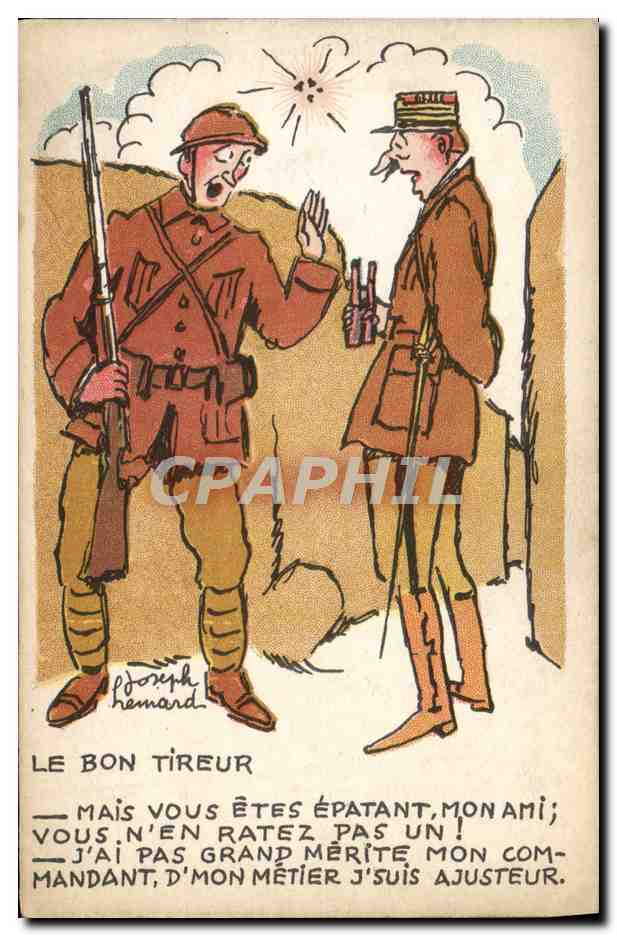 Le bon tireur — caricature militaire — dessin de Joseph Hemard