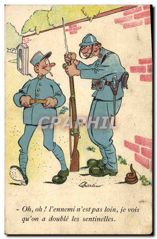 Deux soldats en uniforme bleu — caricature humoristique — Charlin