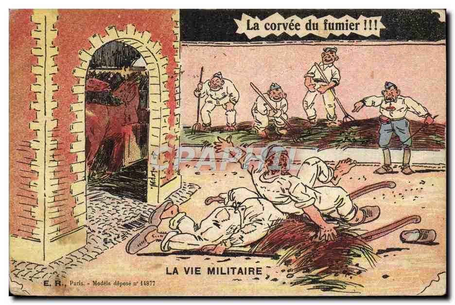 La corvée du fumier !!! — La vie militaire — E.R., Paris, Modèle déposé n° 14877