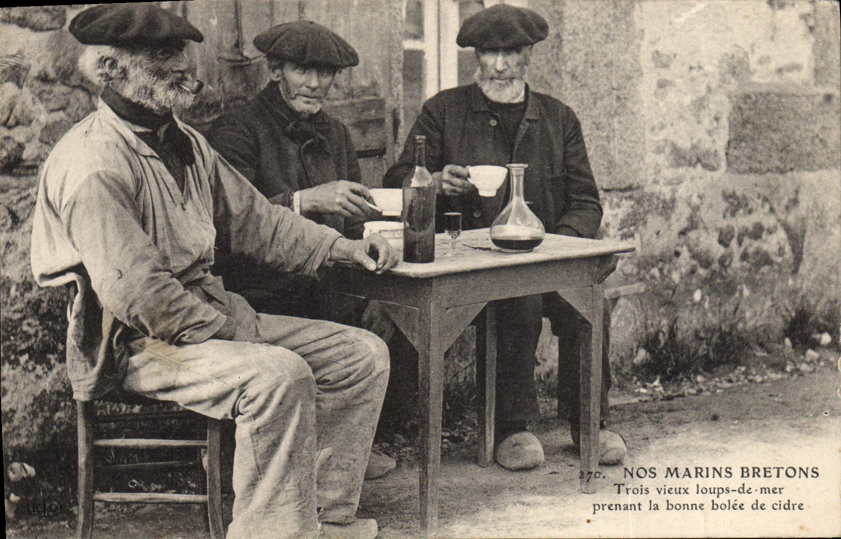 Nos marins bretons — Trois vieux loups-de-mer prenant la bonne bolée de cidre — série 270, éditeur Gild