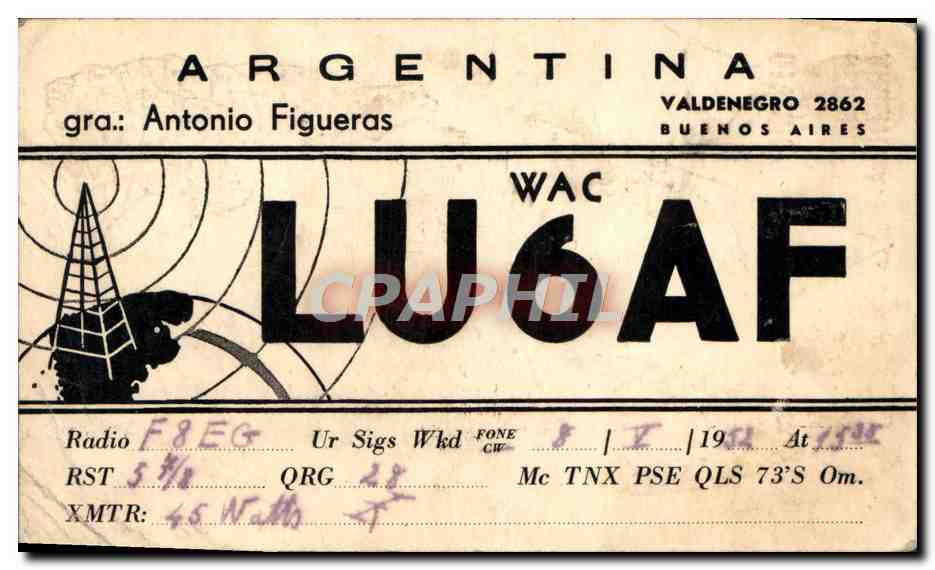 Carte postale radiophonique — Division LU República Argentina — éditeur inconnu, n° de série non visible — Reverso