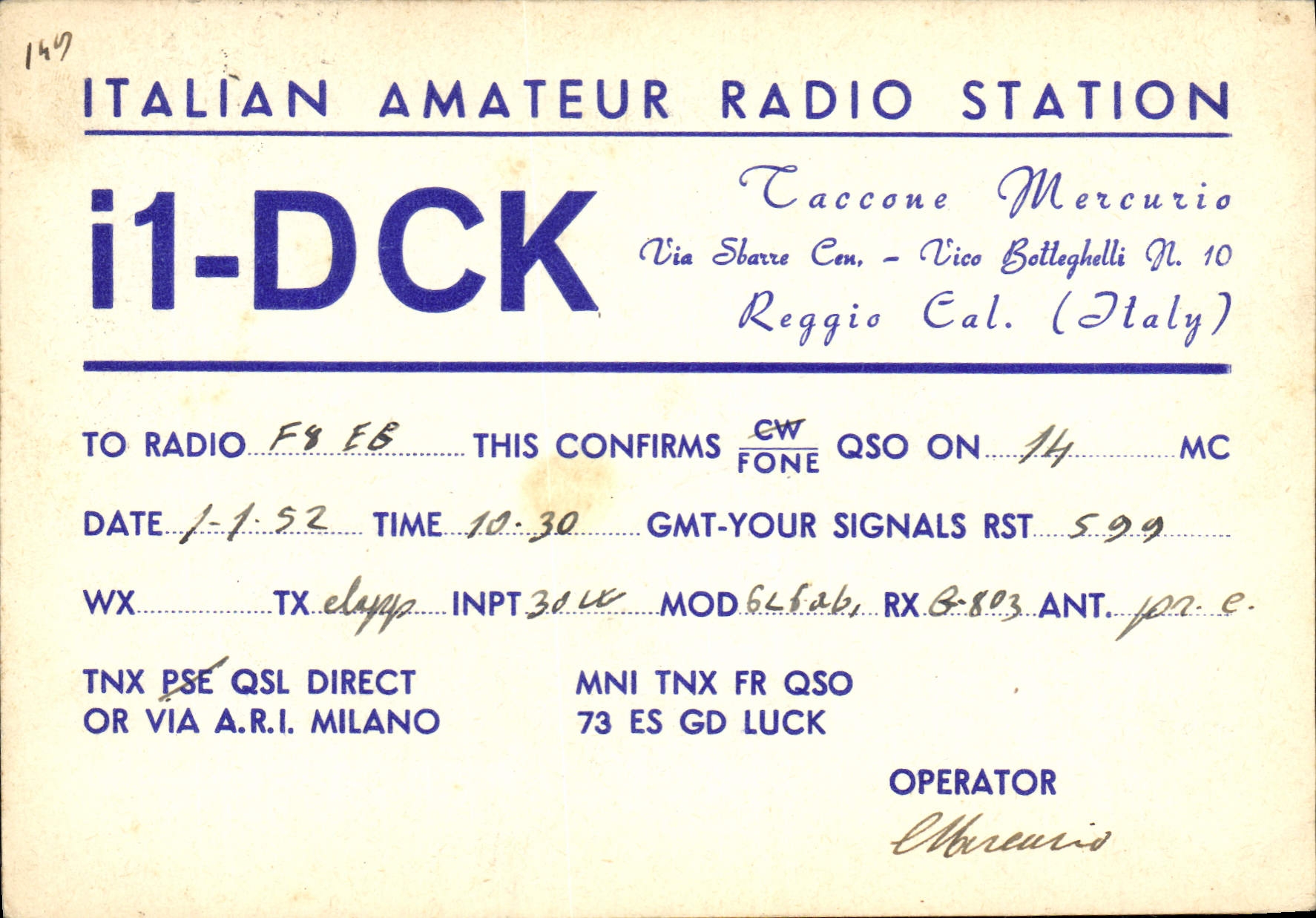 Station i1-DCK à Reggio Calabre — Italie — édition amateur radio