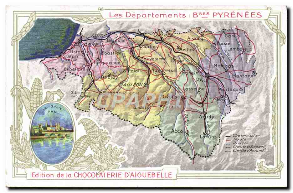 CPA Carte geographique Chocolaterie d'Aiguebelle Basses Pyrenees Le Gave Pau 