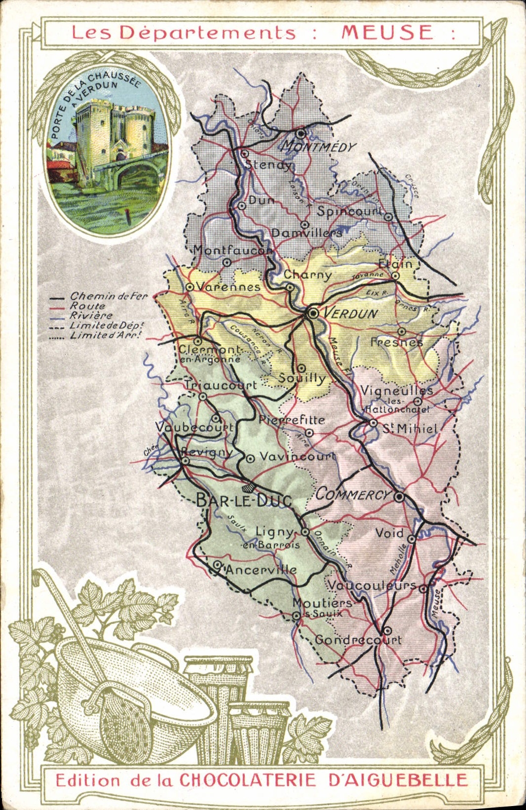 CPA Carte geographique Chocolaterie d'Aiguebelle Meuse Porte de la Chaussee Verdun
