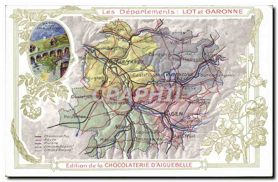 CPA Carte geographique Chocolaterie d'Aiguebelle Lot et Garonne Maison dite de Henri IV a Nerac