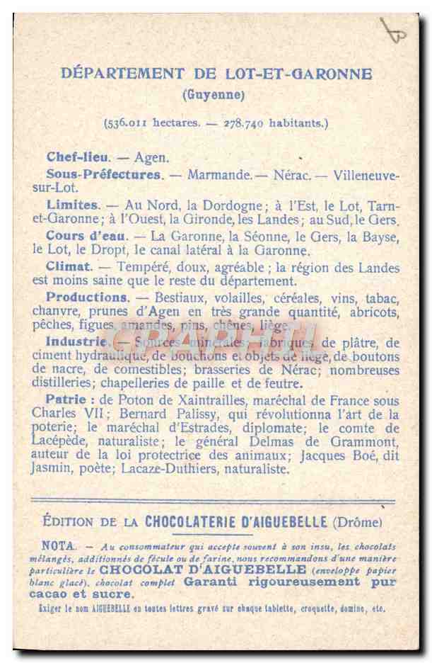 CPA Carte geographique Chocolaterie d'Aiguebelle Lot et Garonne Maison dite de Henri IV a Nerac — Rückseite