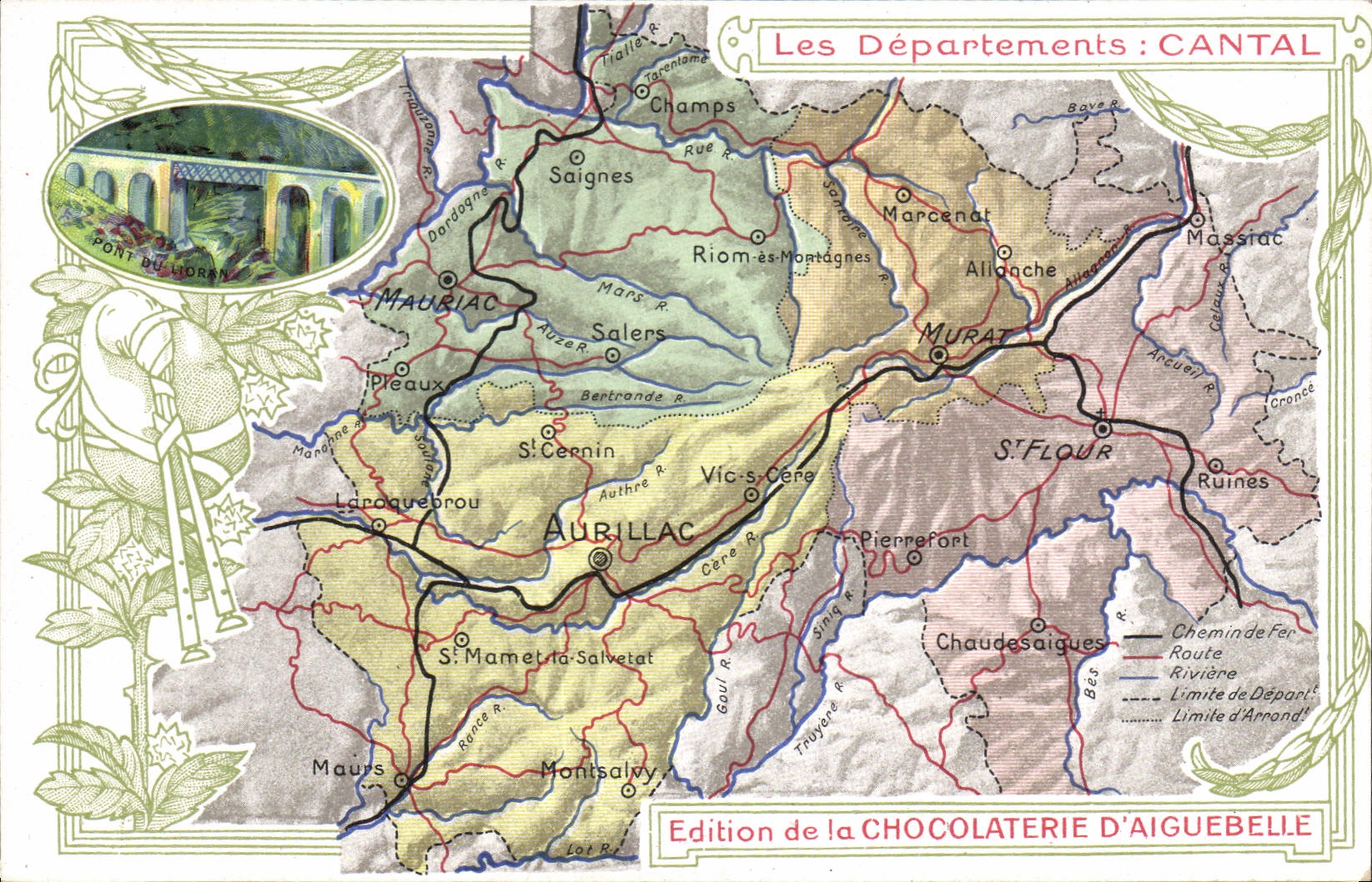 CPA Carte geographique Chocolaterie d'Aiguebelle Cantal Pont du Lioran