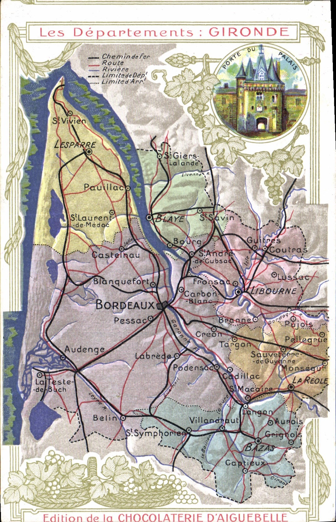 CPA Carte geographique Chocolaterie d'Aiguebelle Gironde Porte du palais 
