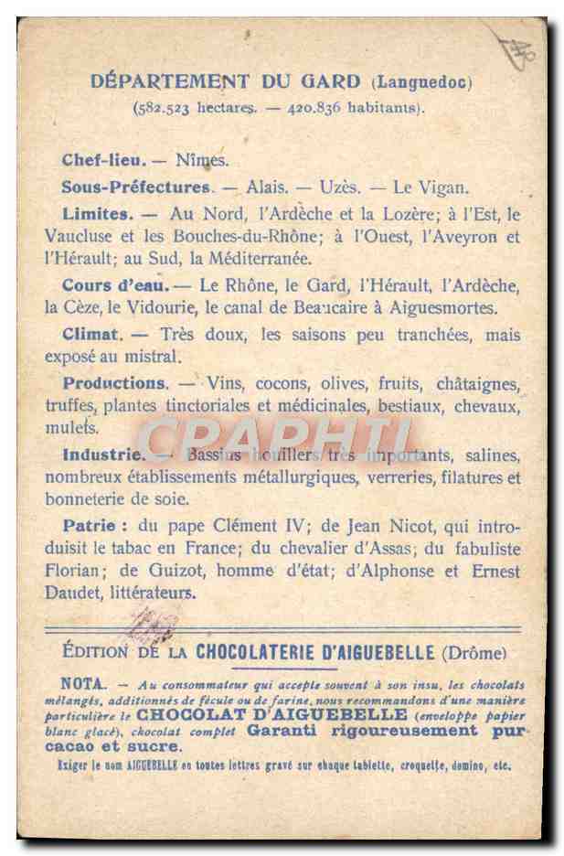 I Dipartimenti del GARD — Edizione della CIOCCOLATERIA D'AIGUEBELLE — Verso