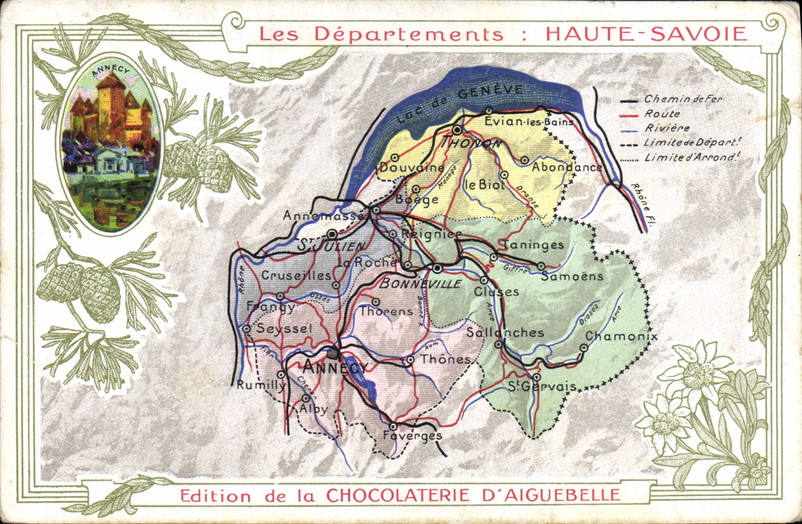 Tarjeta postal antigua Tarjeta postal geográfica Chocolaterie d'Aiguebelle Haute-Savoie