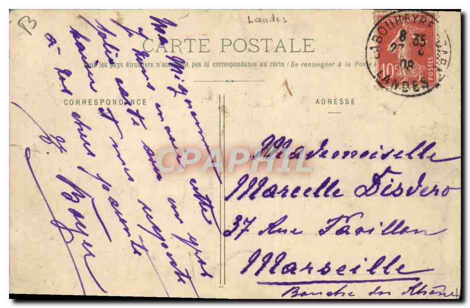 CPA Folklore Berger landais filant  — Verso
